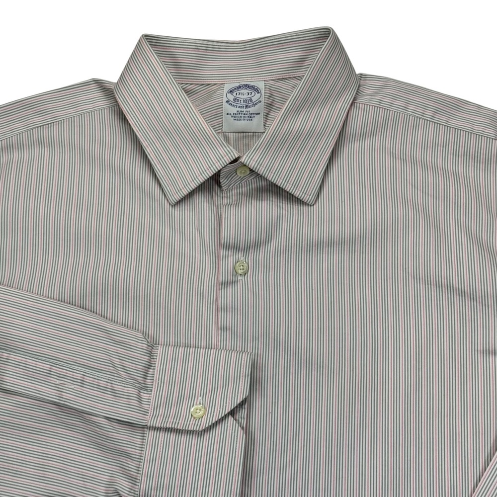 Brooks Brothers Slim Fit Egyptian Cotton Striped Dress Shirt 17.5-37 Made in USA